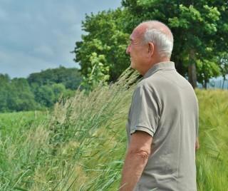 Man staring over a field
