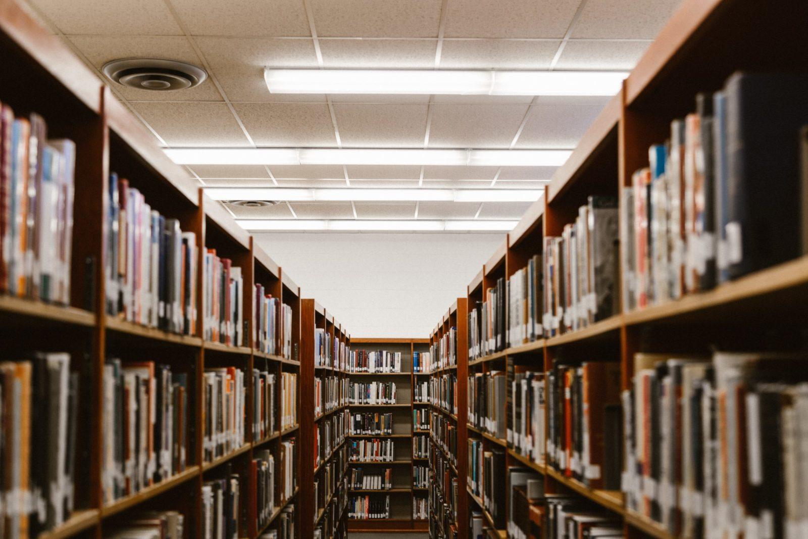 rows of books in a library