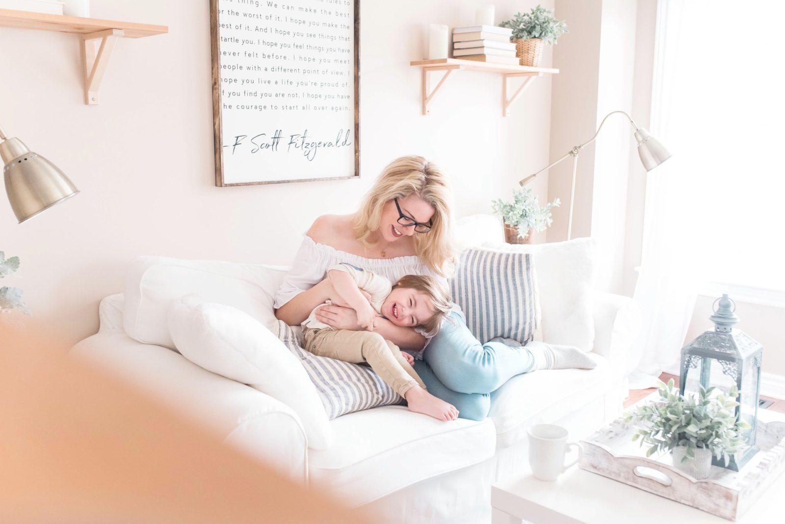 mom playing with child at home