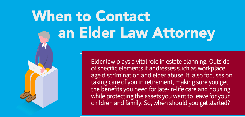 Graphic with text of an elder person on a laptop