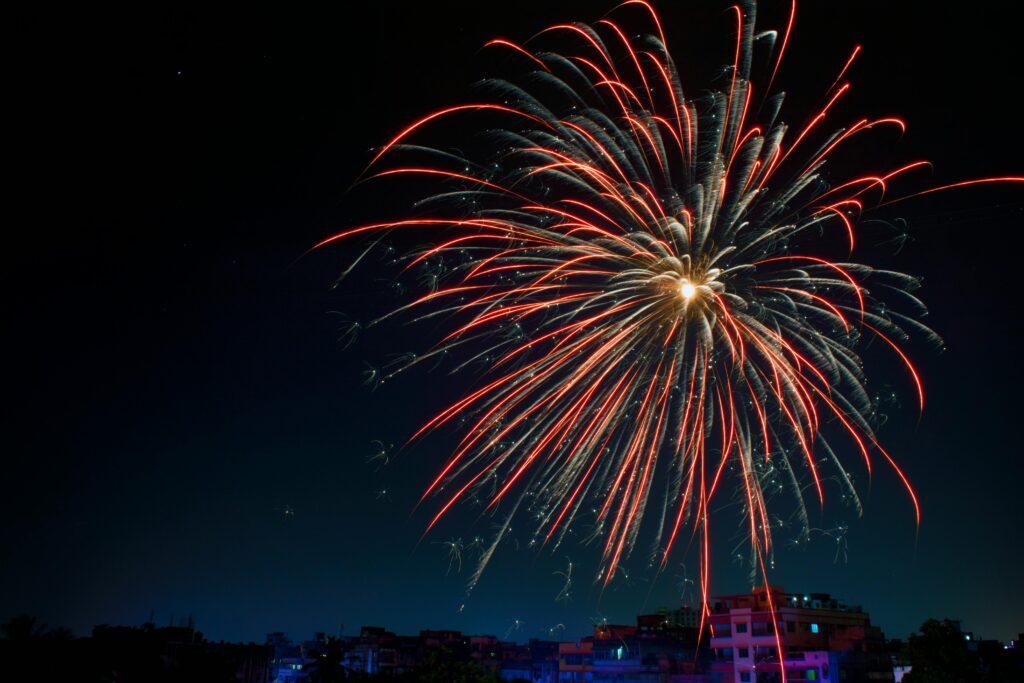 red fireworks in the sky